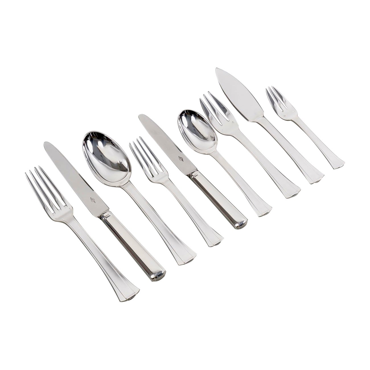 Jean E. Puiforcat Art Deco Cutlery Flatware Set Dinard Sterling Silver 147 Pces