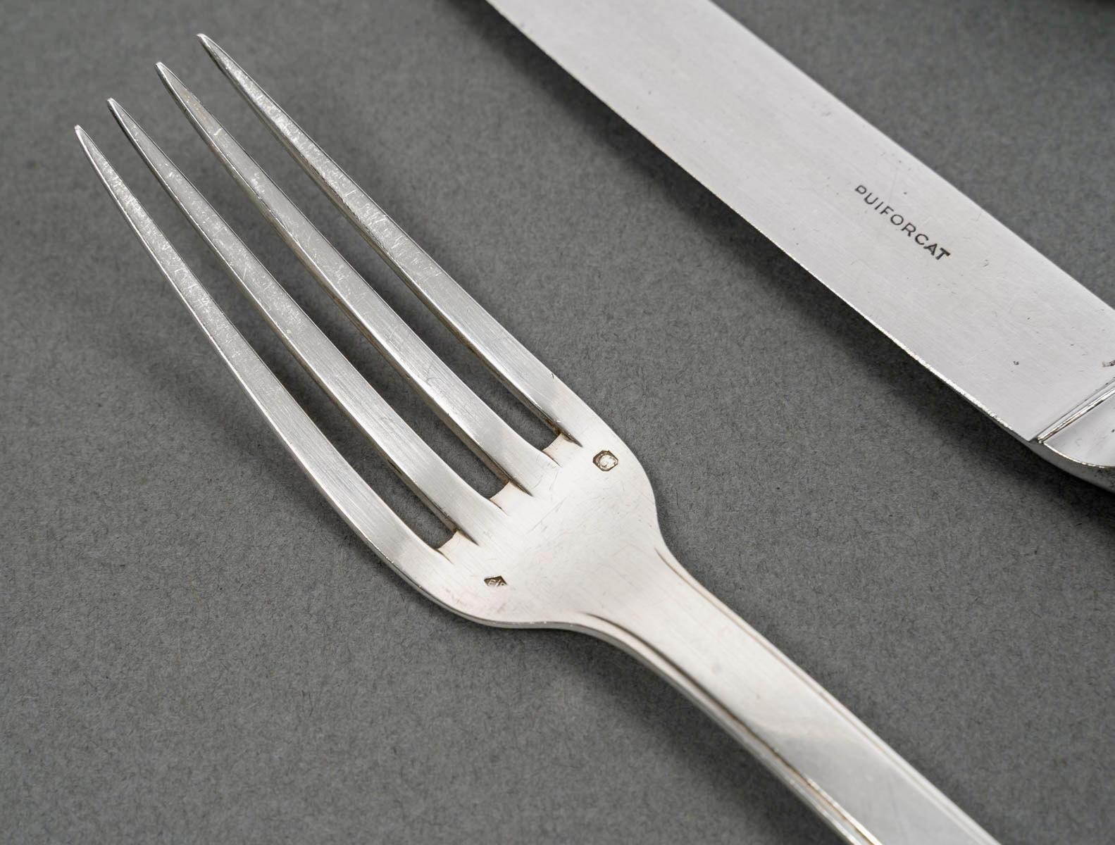 Jean E. Puiforcat Art Deco Besteck Set Menton Sterling Silber 48 Pieces (Art déco) im Angebot