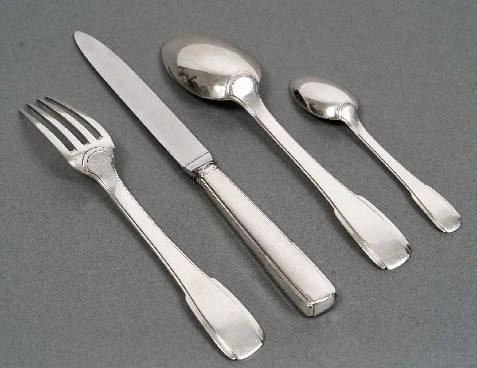 Jean E. Puiforcat Art Deco Besteck Set Menton Sterling Silber 48 Pieces (Sterlingsilber) im Angebot