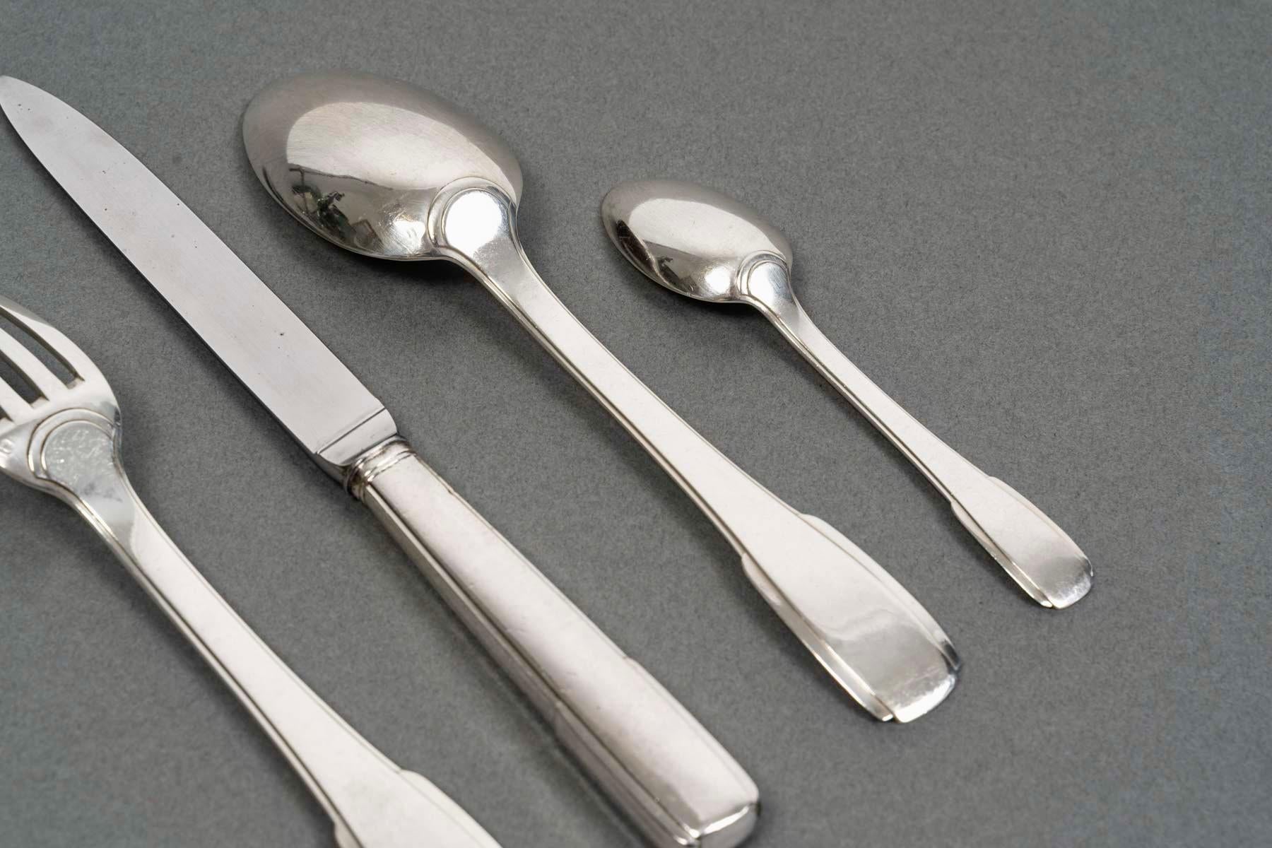 Jean E. Puiforcat Art Deco Besteck Set Menton Sterling Silber 48 Pieces im Angebot 2