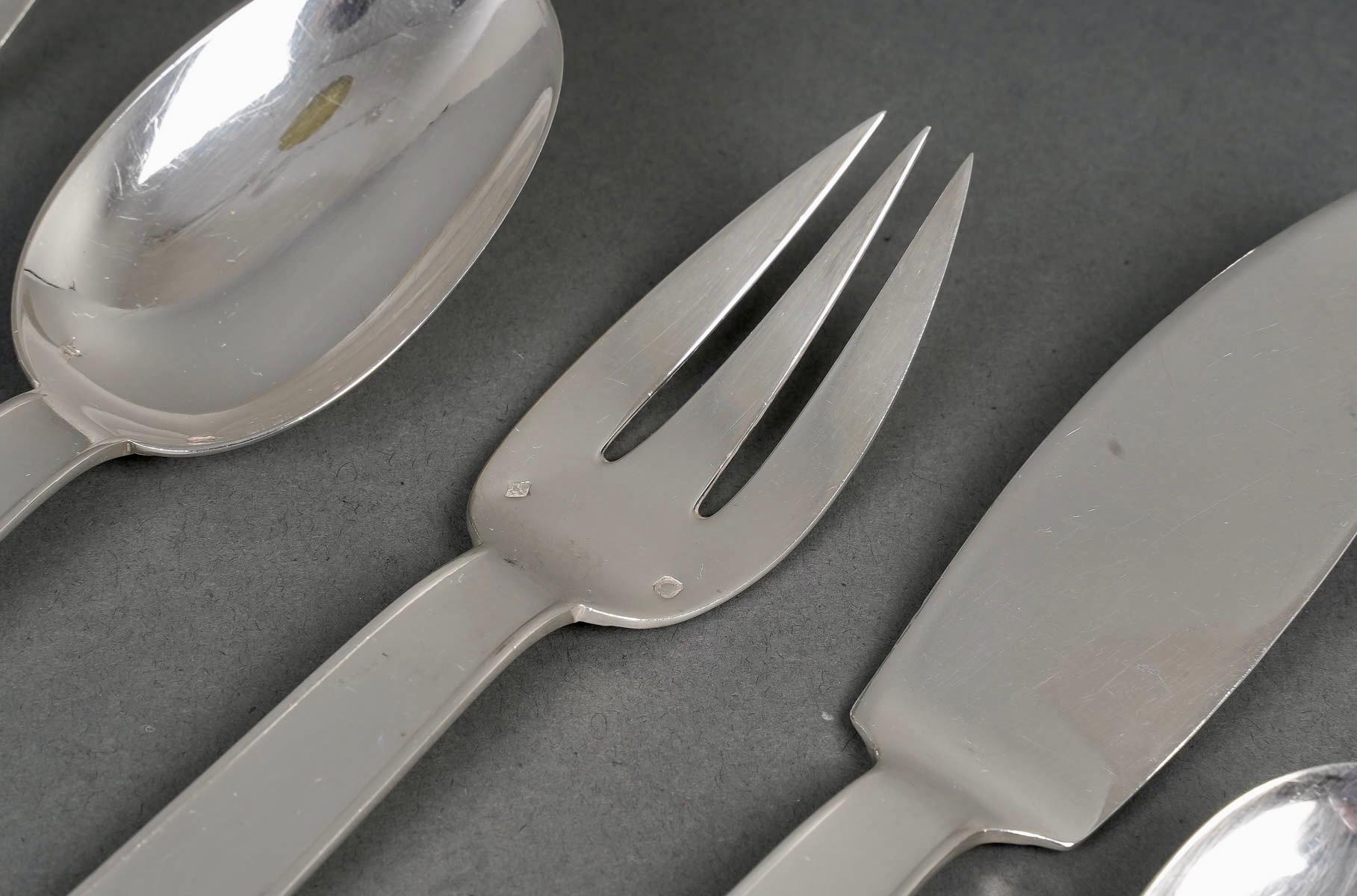 Jean E Puiforcat Cutlery Flatware Set Art Deco Normandie Royan Sterling Silver In Good Condition In Boulogne Billancourt, FR