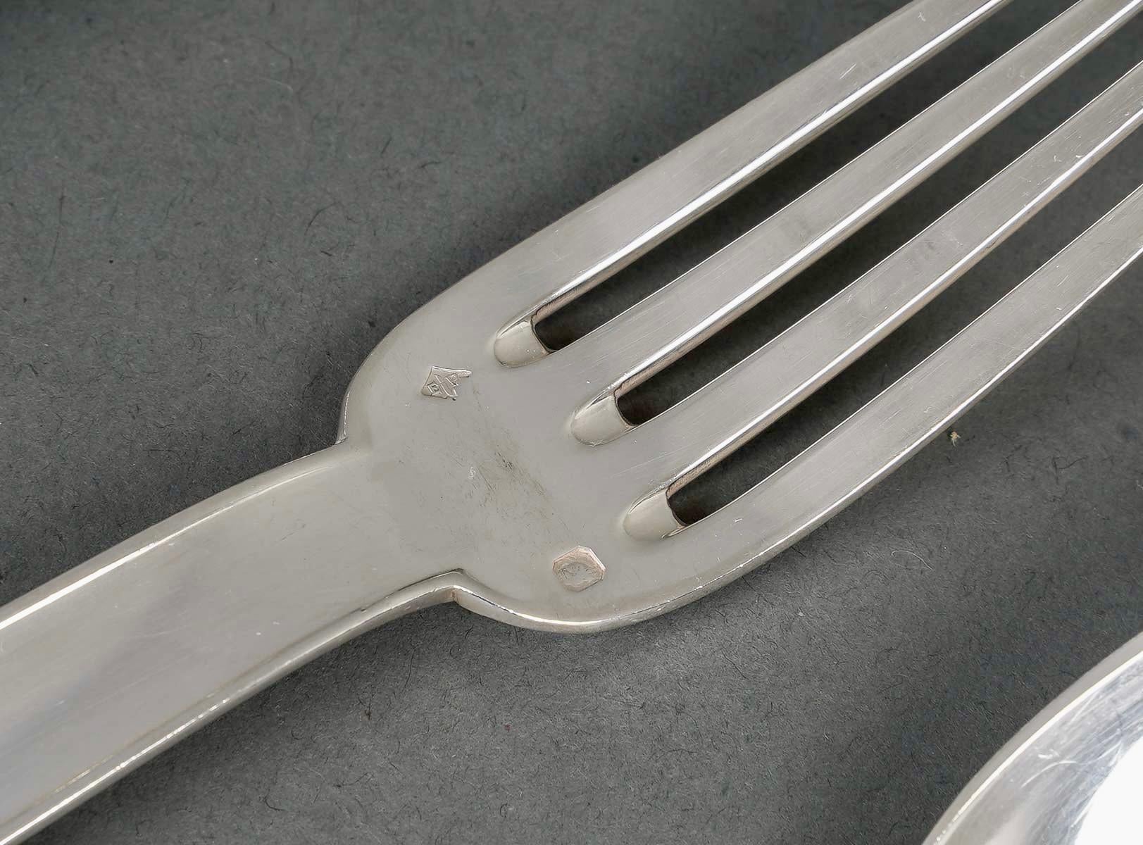 Early 20th Century Jean E Puiforcat Cutlery Flatware Set Art Deco Normandie Royan Sterling Silver