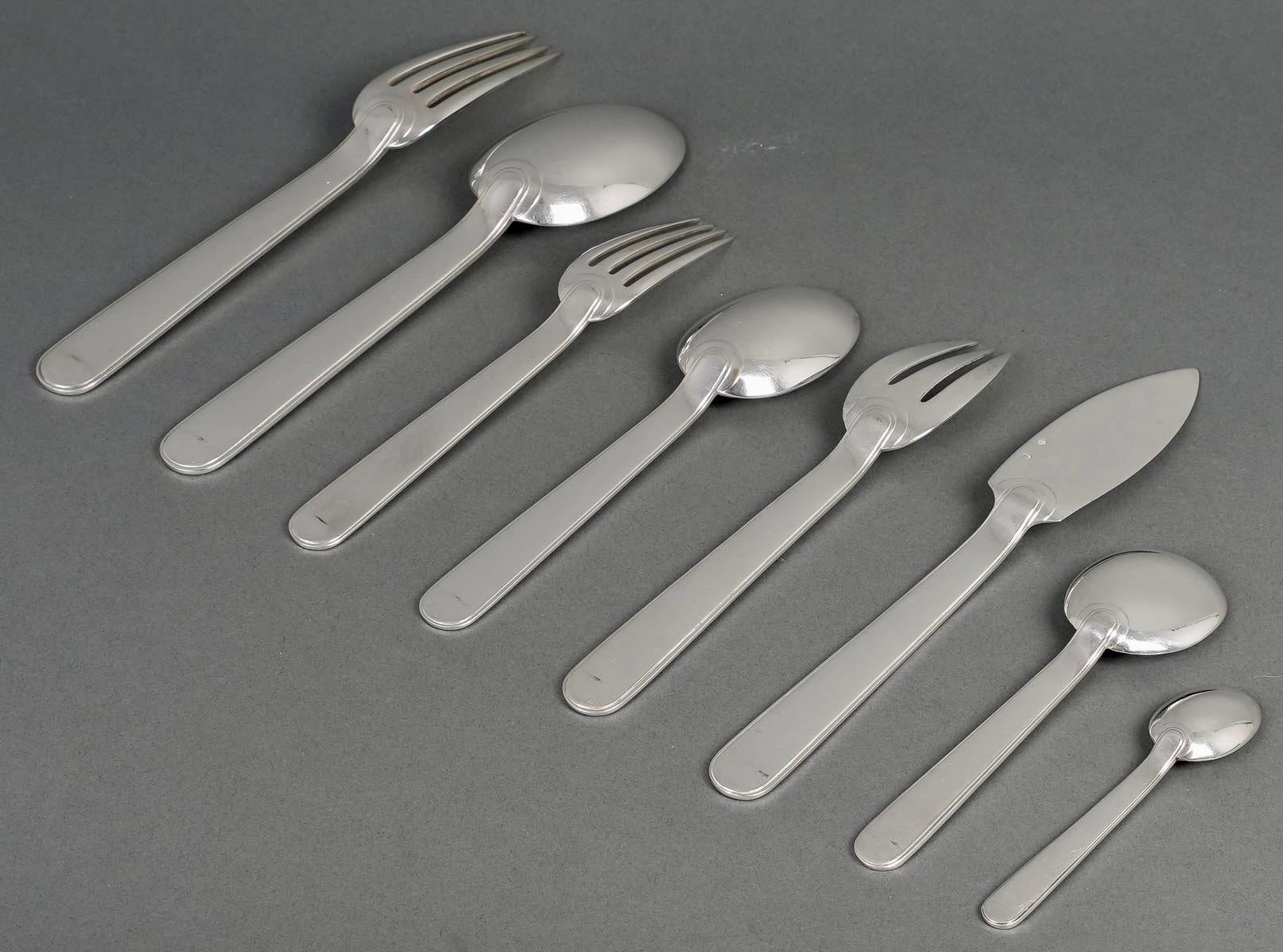 Jean E Puiforcat Cutlery Flatware Set Art Deco Normandie Royan Sterling Silver 1