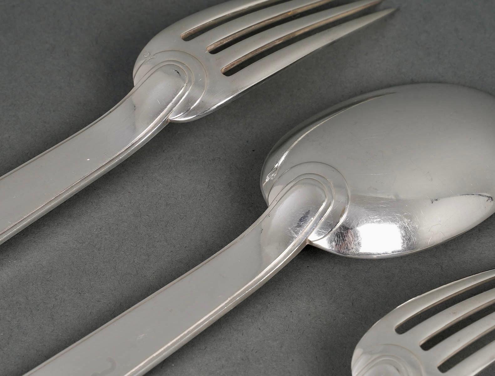 Jean E Puiforcat Cutlery Flatware Set Art Deco Normandie Royan Sterling Silver 2