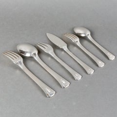 Jean E Puiforcat Cutlery Flatware Set Art Deco Papyrus Sterling Silver 60 Pieces