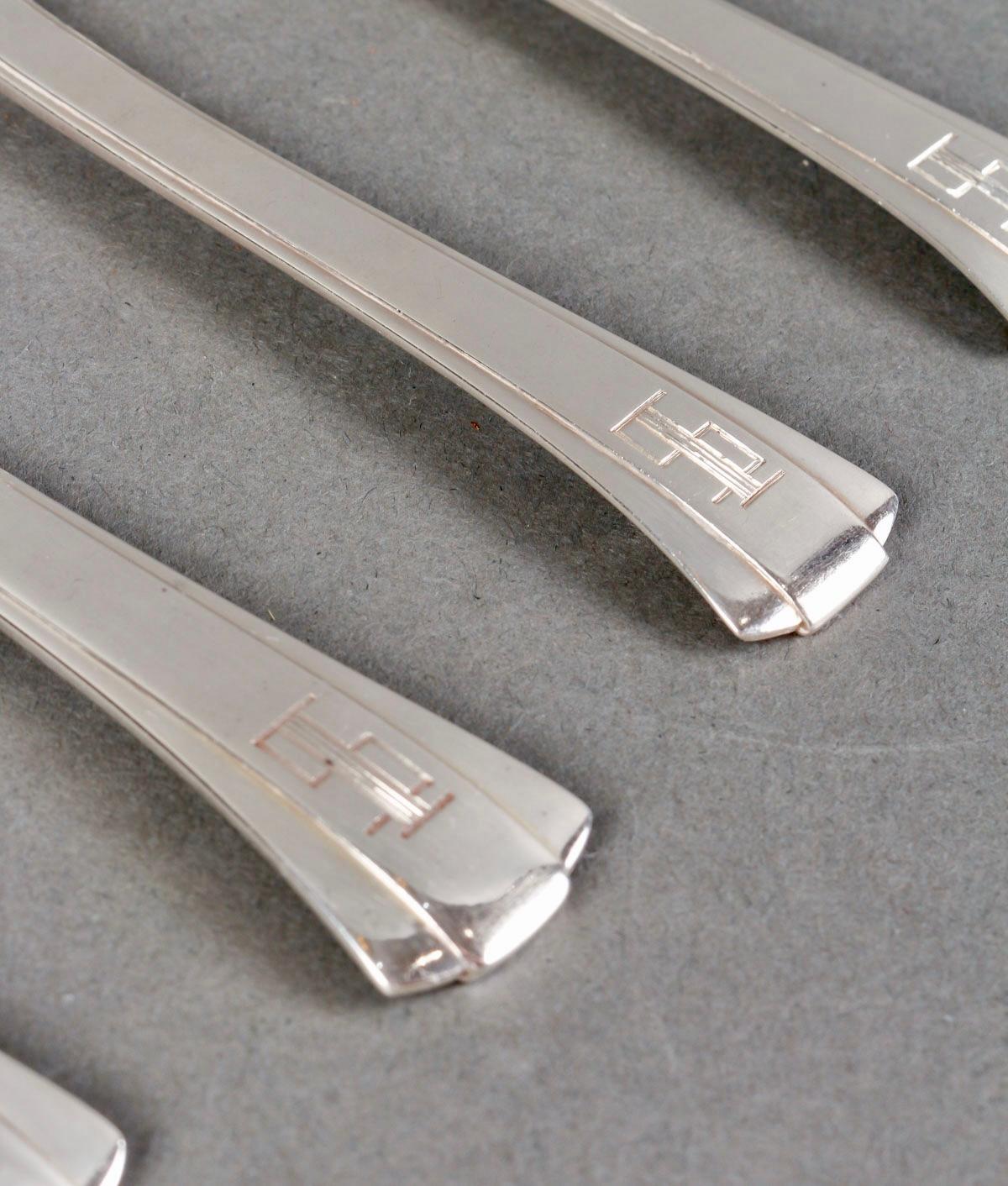 Jean E Puiforcat Cutlery Flatware Set Art Deco Papyrus Sterling Silver 60 Pieces 1