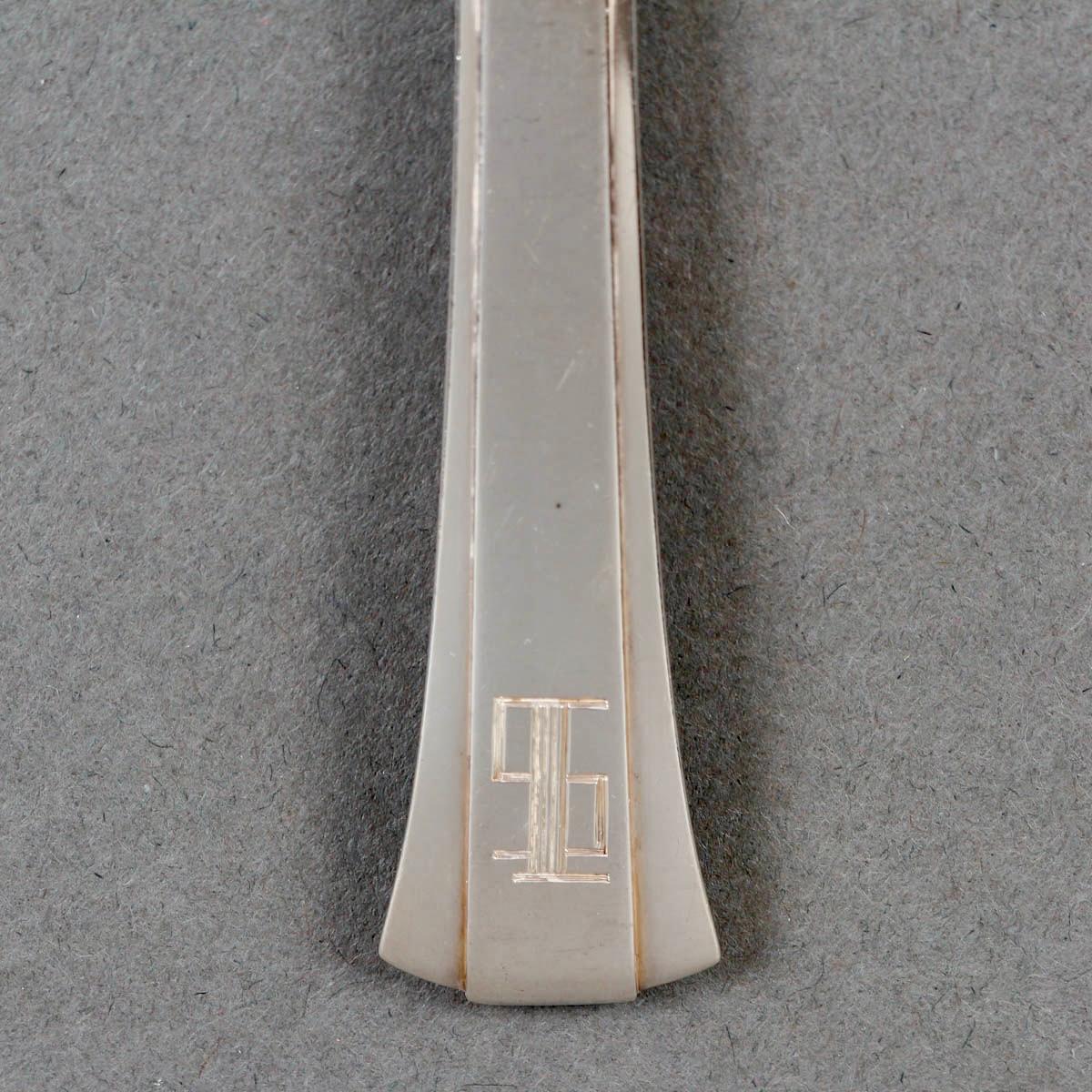 Jean E Puiforcat Cutlery Flatware Set Art Deco Papyrus Sterling Silver 80 Pieces For Sale 5