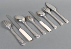 Jean E Puiforcat Cutlery Flatware Set Art Deco Papyrus Sterling Silver 80 Pieces