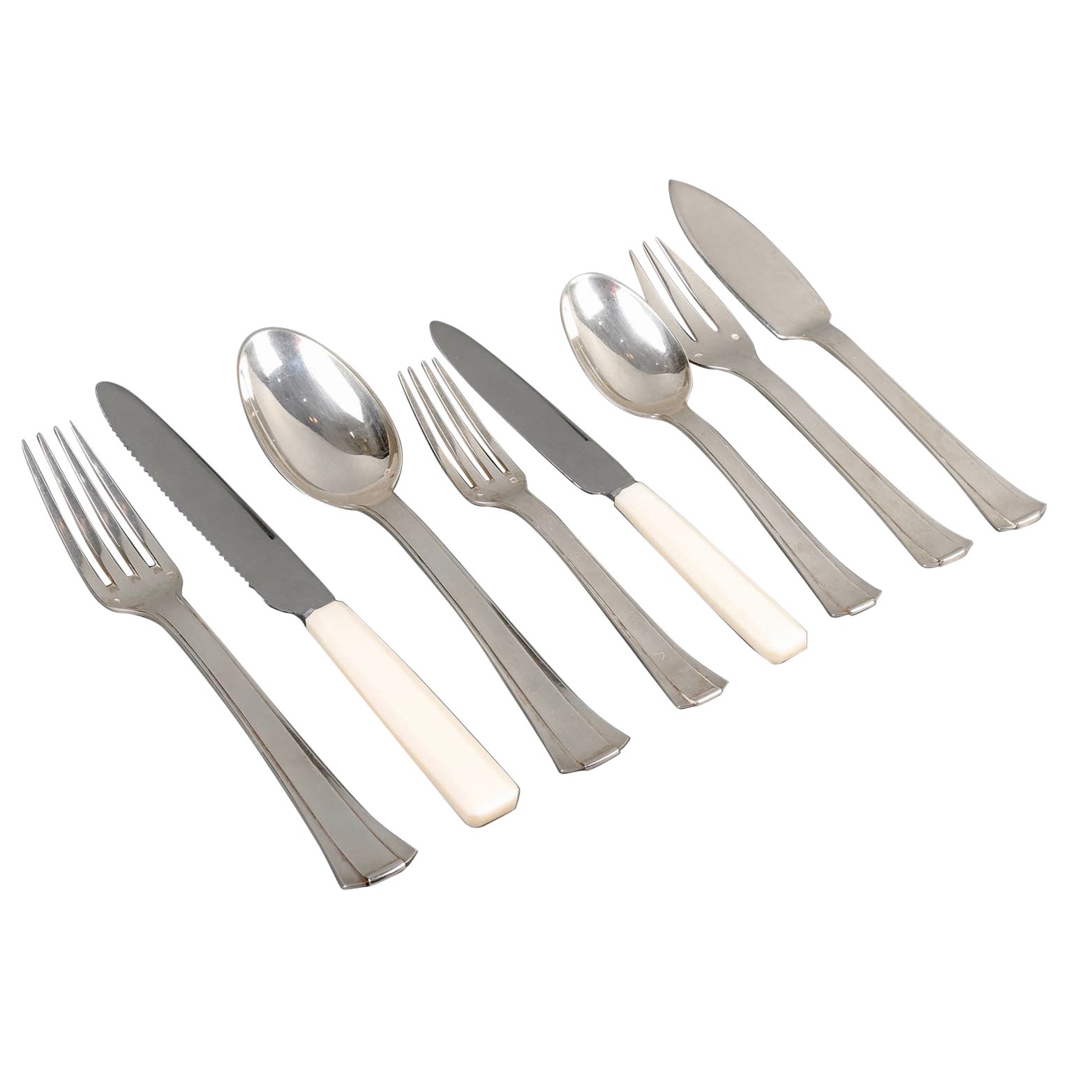 Jean E Puiforcat Cutlery Flatware Set Art Deco Papyrus Sterling Silver 80 Pieces