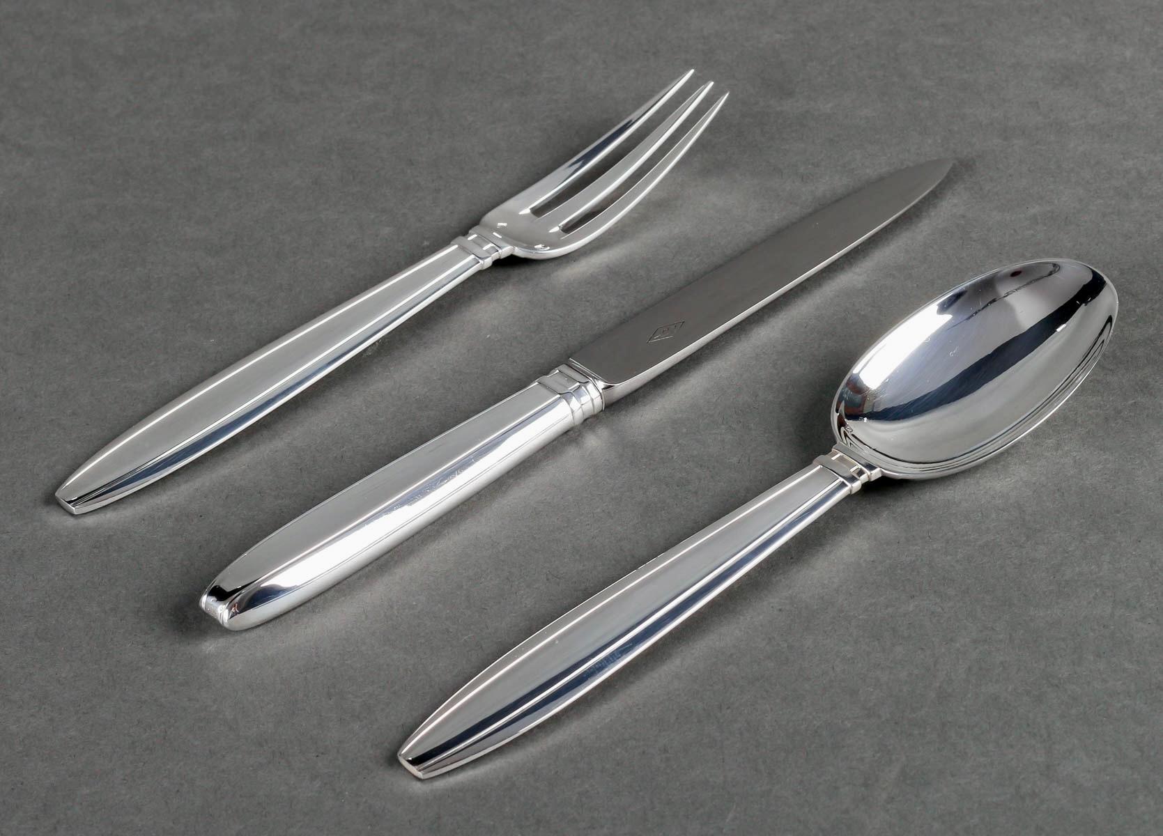 French Jean E. Puiforcat - Cutlery Flatware Set Art Deco Sterling Silver - 108 Pieces