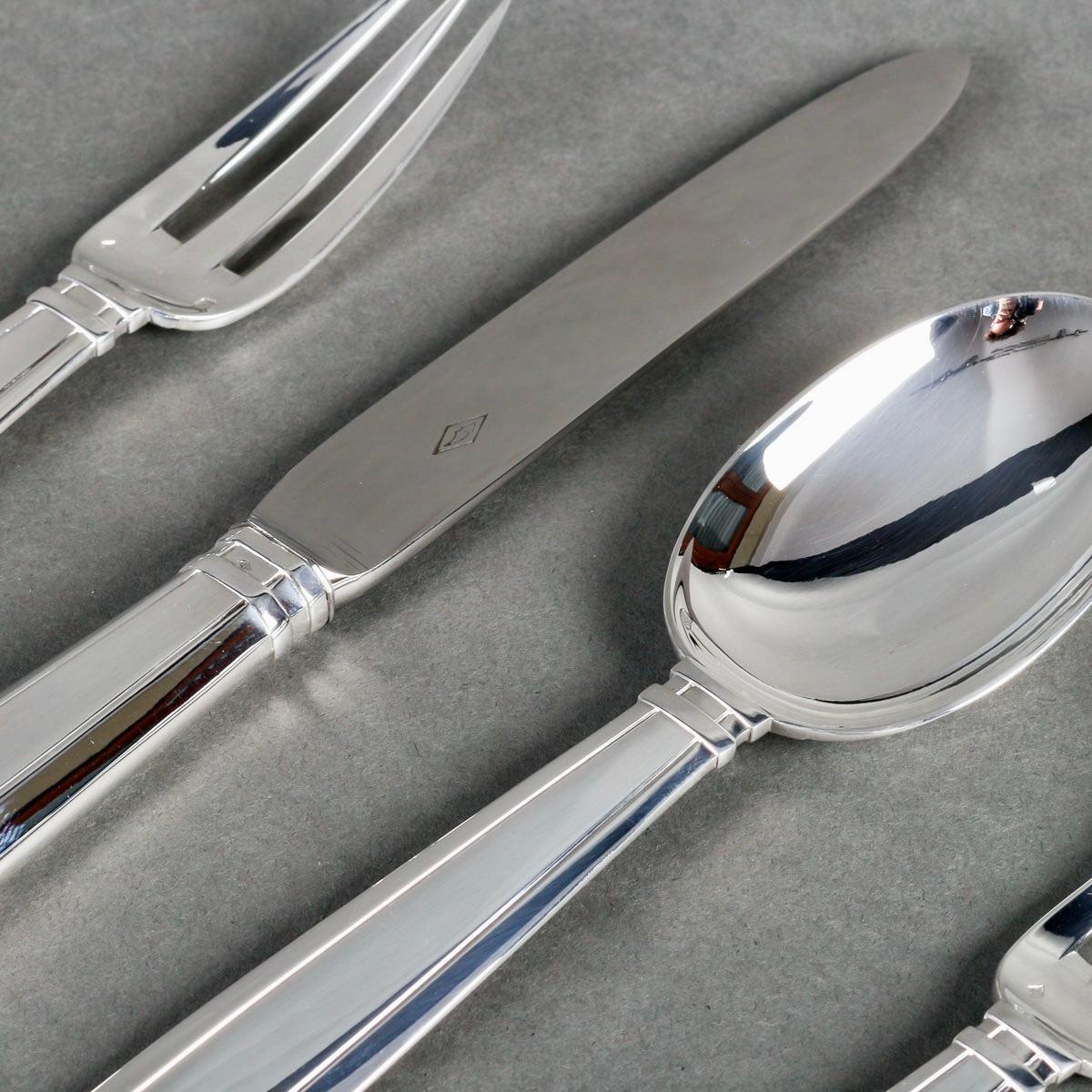 Early 20th Century Jean E. Puiforcat - Cutlery Flatware Set Art Deco Sterling Silver - 108 Pieces