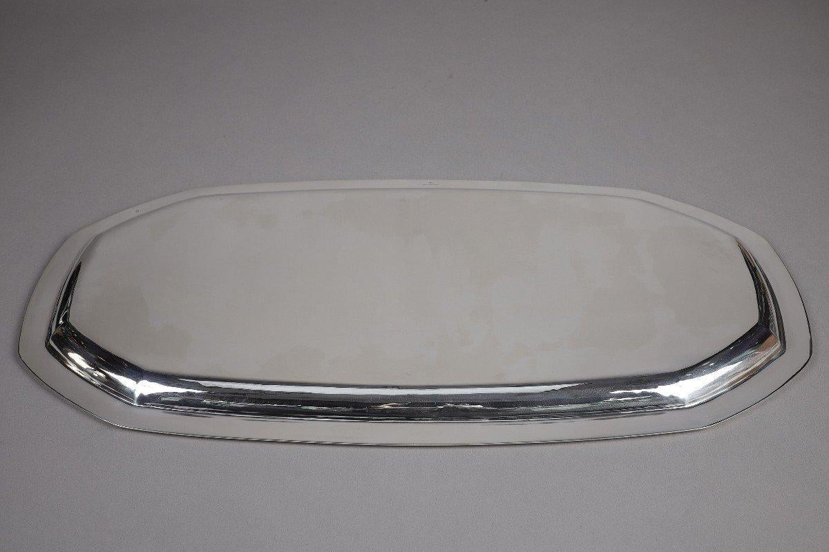 Milieu du XXe siècle Jean e. Puiforcat - grand plat de présentation Art déco en argent massif