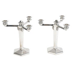 Jean E. Puiforcat - Coppia di candelieri modernisti Art Déco in argento sterling