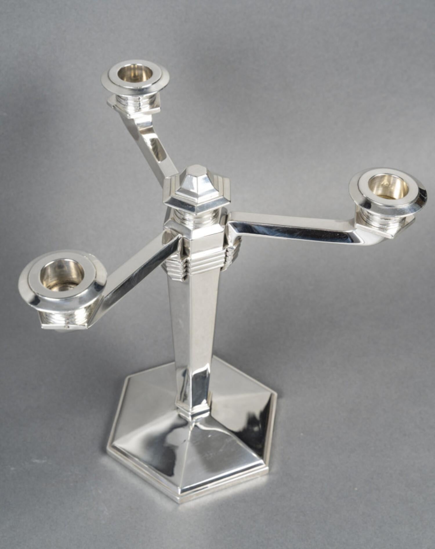 JEAN E. PUIFORCAT - Coppia di candelabri in argento massiccio periodo ARTDECO circa 1930 in vendita 6