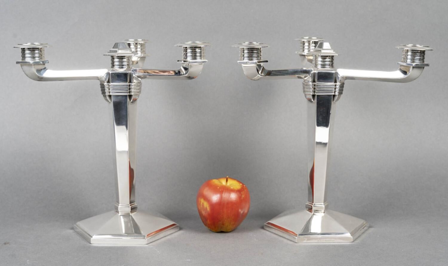 JEAN E. PUIFORCAT - Coppia di candelabri in argento massiccio periodo ARTDECO circa 1930 in vendita 8