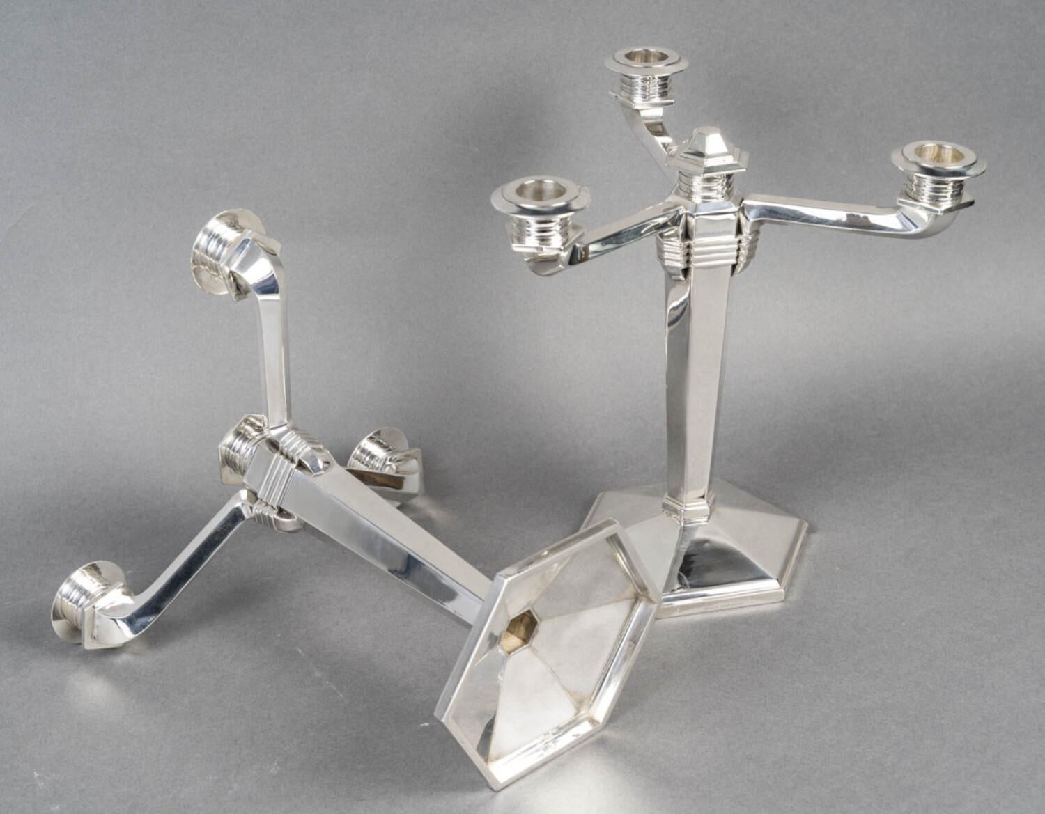 JEAN E. PUIFORCAT - Coppia di candelabri in argento massiccio periodo ARTDECO circa 1930 in vendita 10