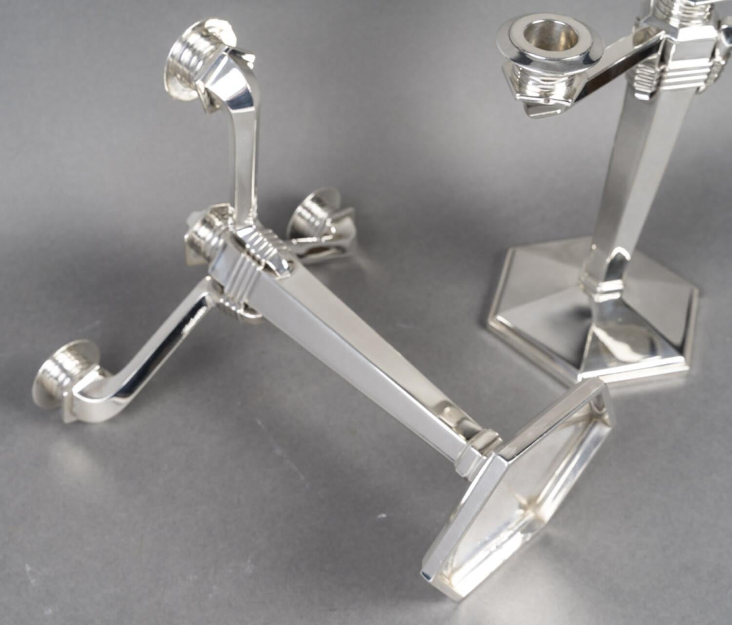 JEAN E. PUIFORCAT - Coppia di candelabri in argento massiccio periodo ARTDECO circa 1930 in vendita 12