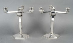 JEAN E. Puiforcat - Paire de candélabres en argent massif d'époque ARTDECO circa 1930