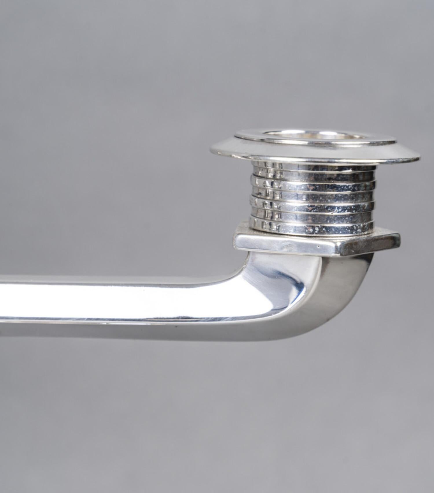 JEAN E. PUIFORCAT - Coppia di candelabri in argento massiccio periodo ARTDECO circa 1930 in vendita 3