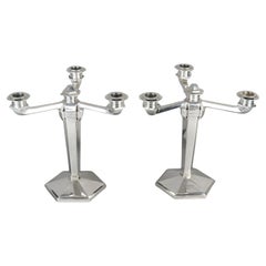 JEAN E. PUIFORCAT – Pair of solid silver candelabra ARTDECO period circa 1930