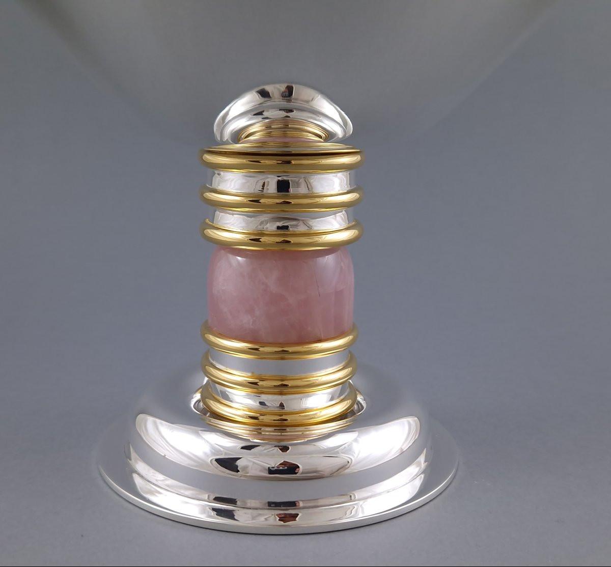 Jean E Puiforcat - Becher aus Sterlingsilber, vergoldet und Rosenquarz im Zustand „Hervorragend“ im Angebot in Saint-Ouen, FR