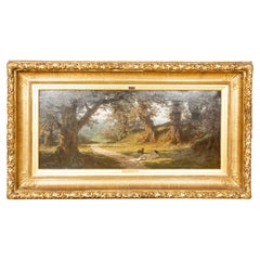 Jean Edouard Dargent Large Oil On Canvas Painting Of A Man With His Dog