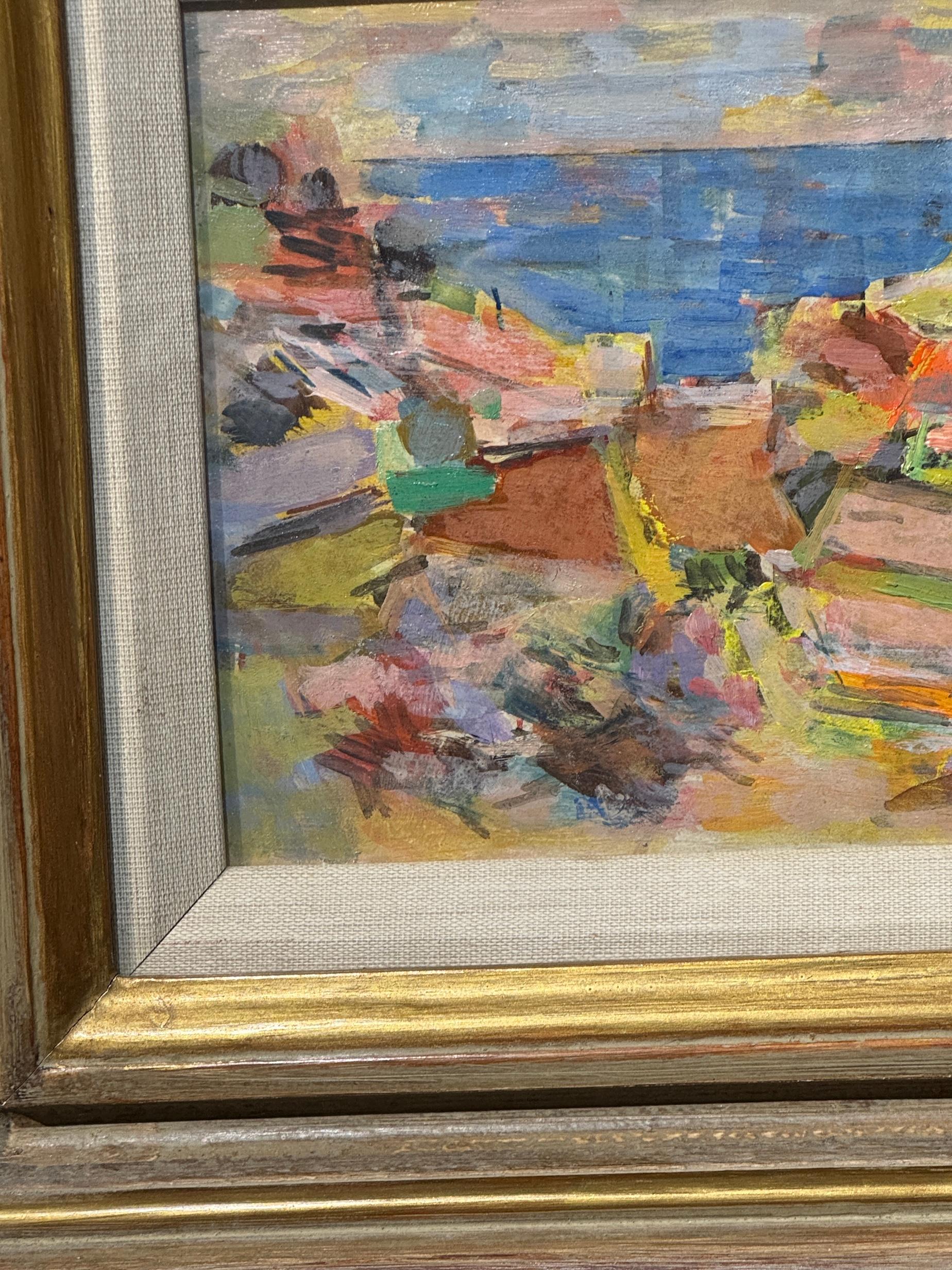 Impressionistische Landschaft an der Küste mit dem Meer (Braun), Landscape Painting, von Jean Ekert