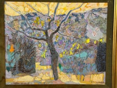 Impressionist French landscape with Tree , garden and flowers