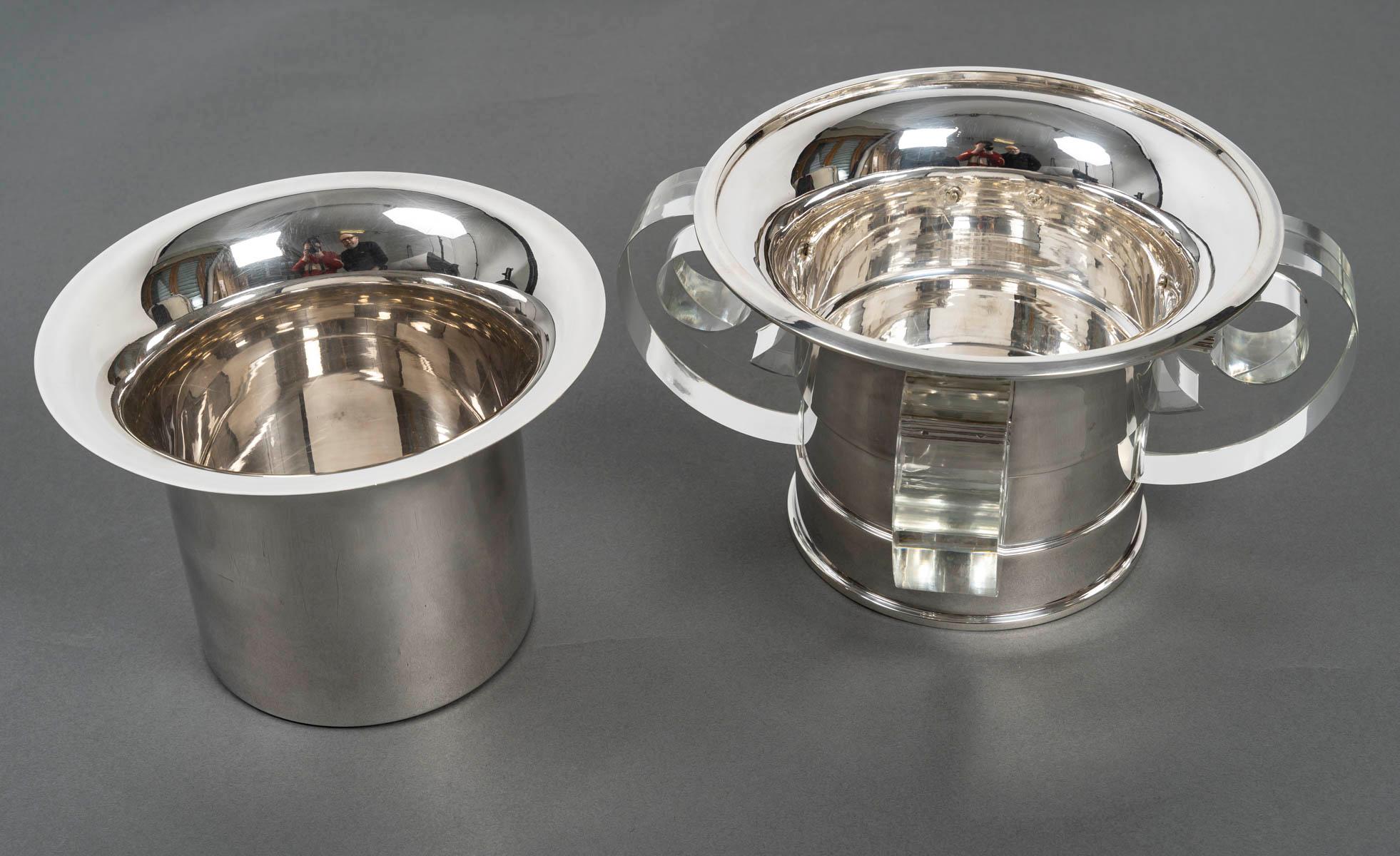 JEAN ELISEE PUIFORCAT – ART DECO silver and crystal cooler 6