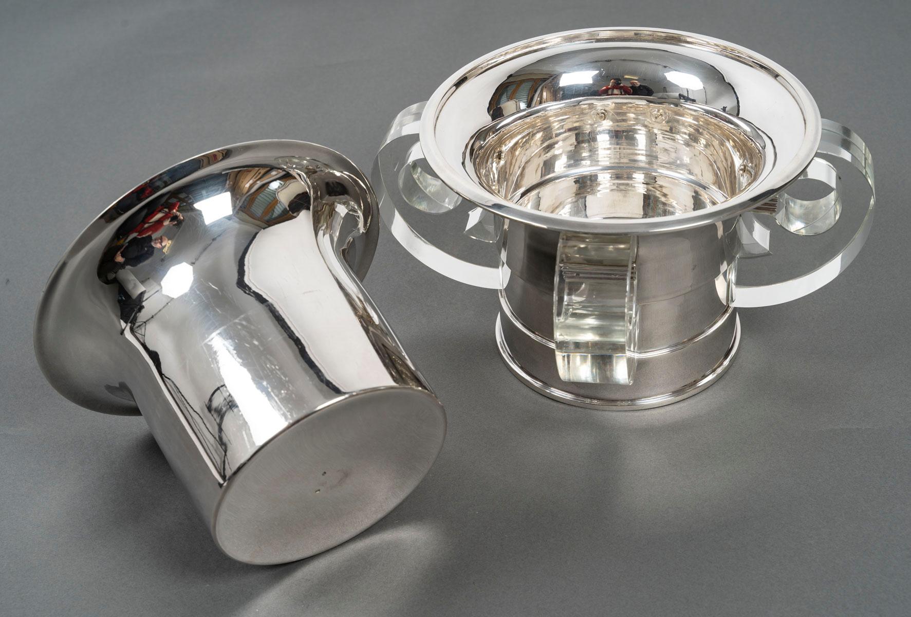 JEAN ELISEE PUIFORCAT – ART DECO silver and crystal cooler 7