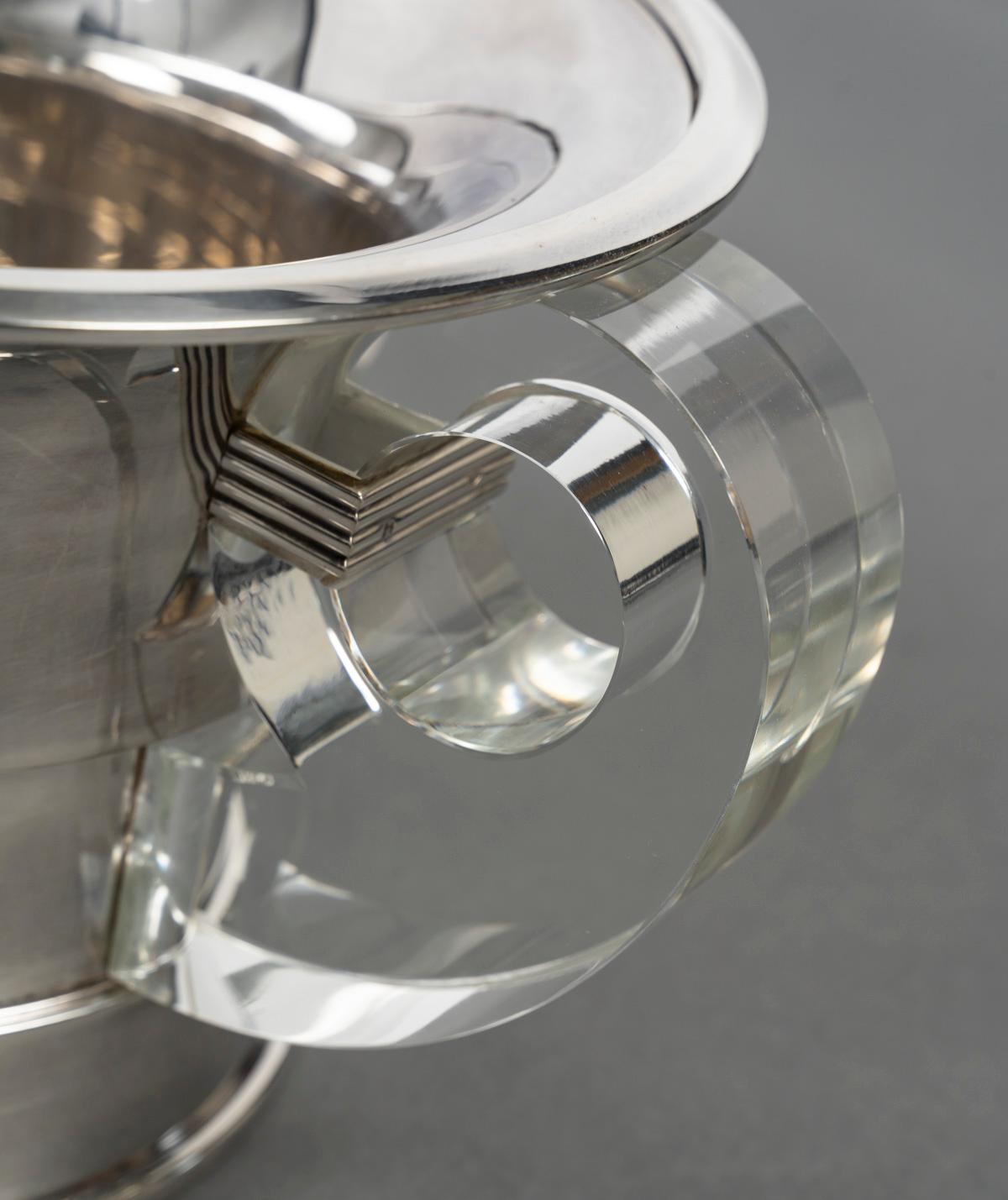 JEAN ELISEE PUIFORCAT – ART DECO silver and crystal cooler 12
