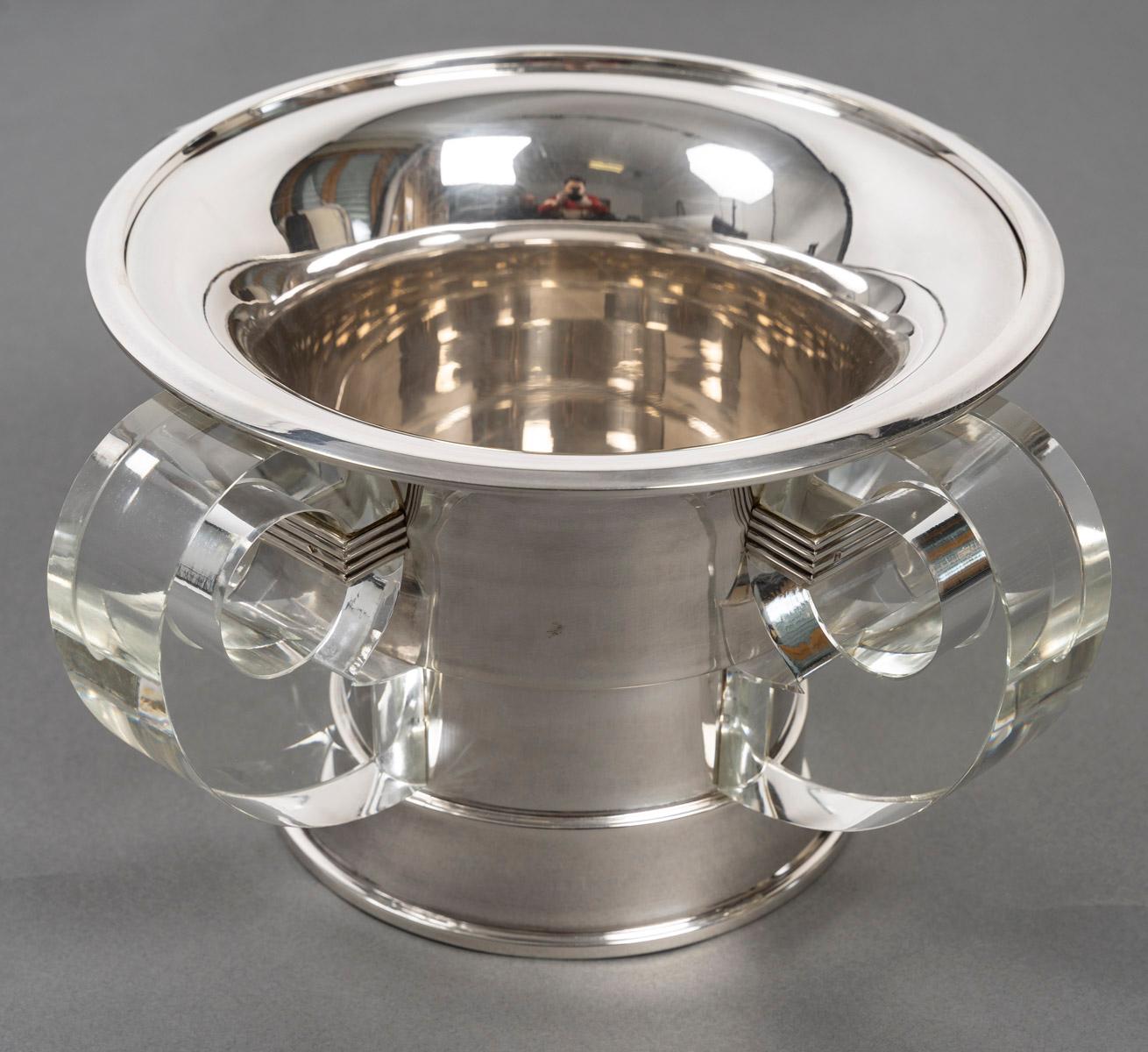 JEAN ELISEE PUIFORCAT – ART DECO silver and crystal cooler 14