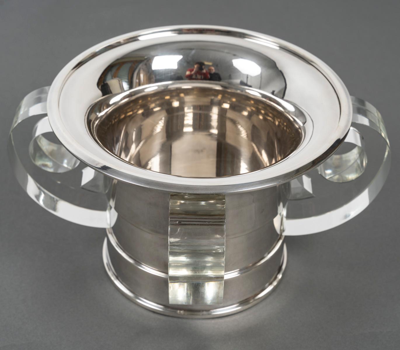 JEAN ELISEE PUIFORCAT – ART DECO silver and crystal cooler 15