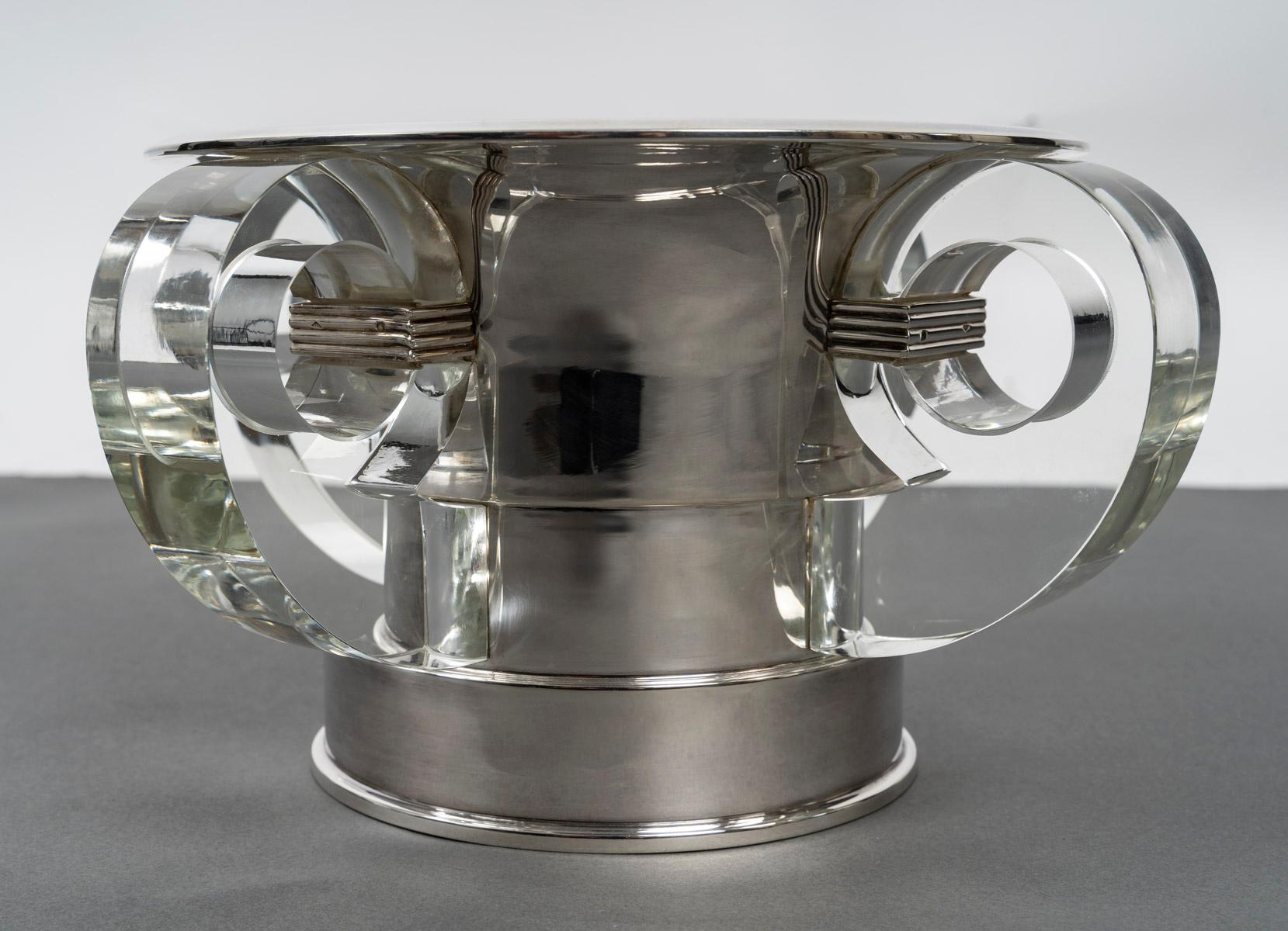 Silver JEAN ELISEE PUIFORCAT – ART DECO silver and crystal cooler