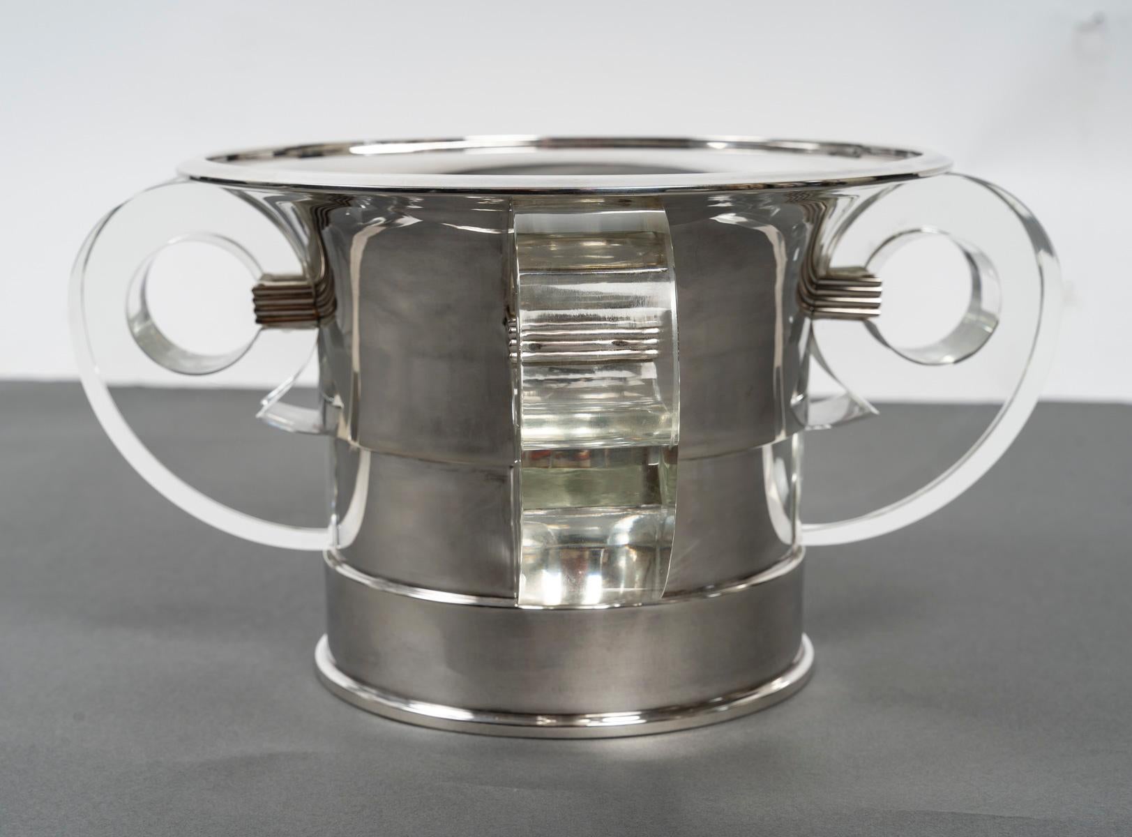 JEAN ELISEE PUIFORCAT – ART DECO silver and crystal cooler 2
