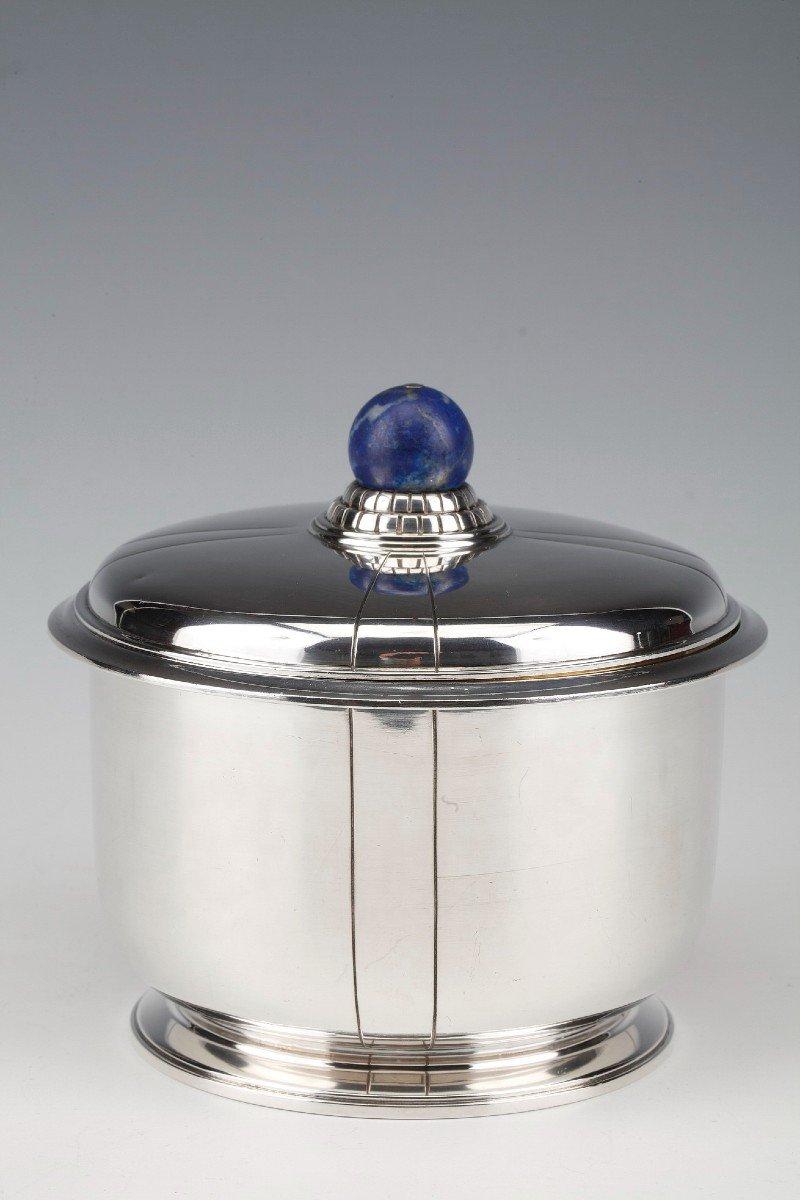 Jean Elisée Puiforcat - Covered Pot In Silver And Lapis Lazuli Art Deco For Sale 5