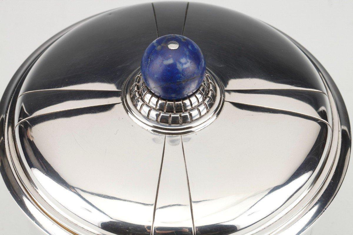 Jean Elisée Puiforcat - Covered Pot In Silver And Lapis Lazuli Art Deco For Sale 6
