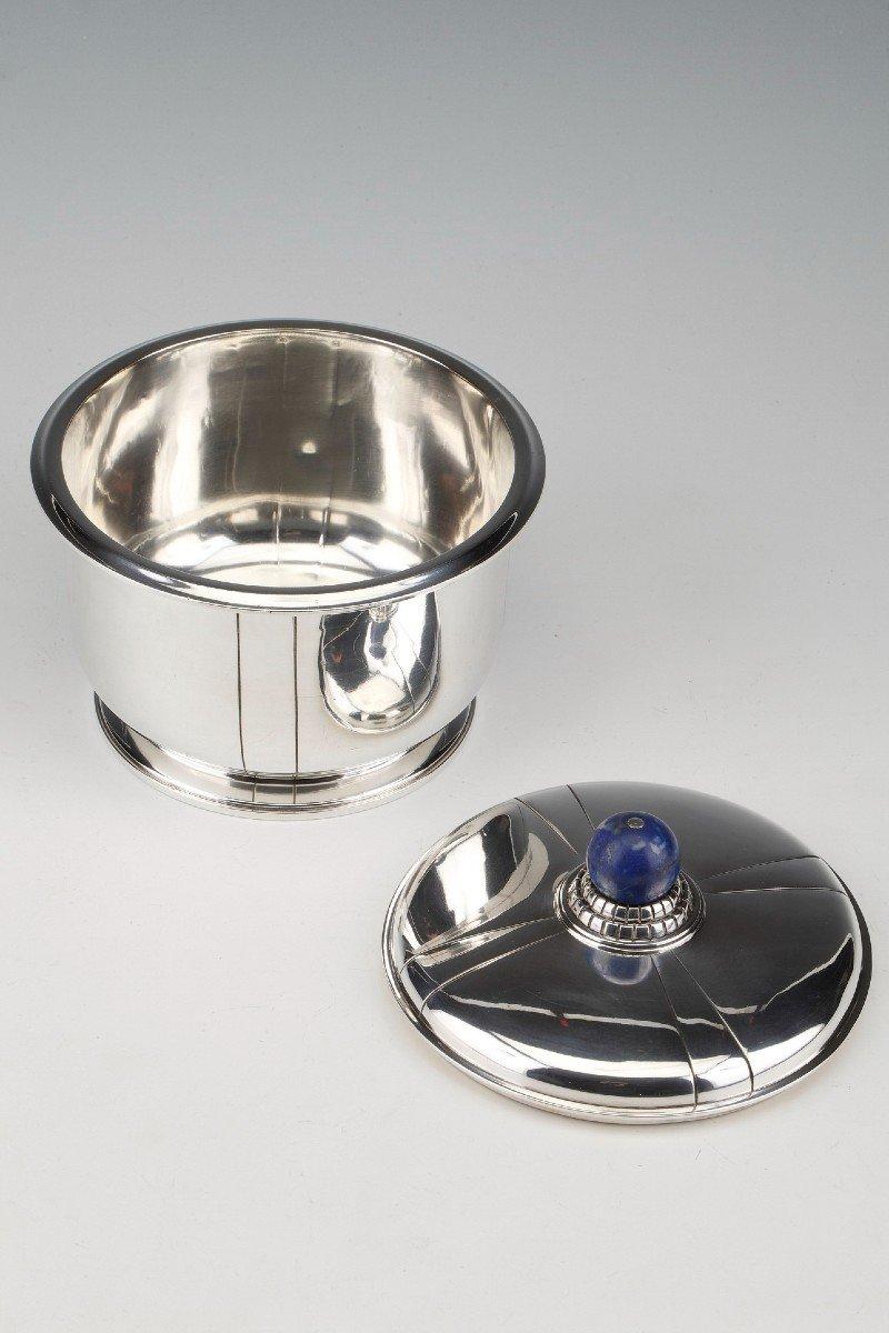 French Jean Elisée Puiforcat - Covered Pot In Silver And Lapis Lazuli Art Deco For Sale