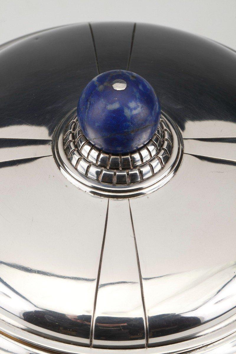 20th Century Jean Elisée Puiforcat - Covered Pot In Silver And Lapis Lazuli Art Deco For Sale