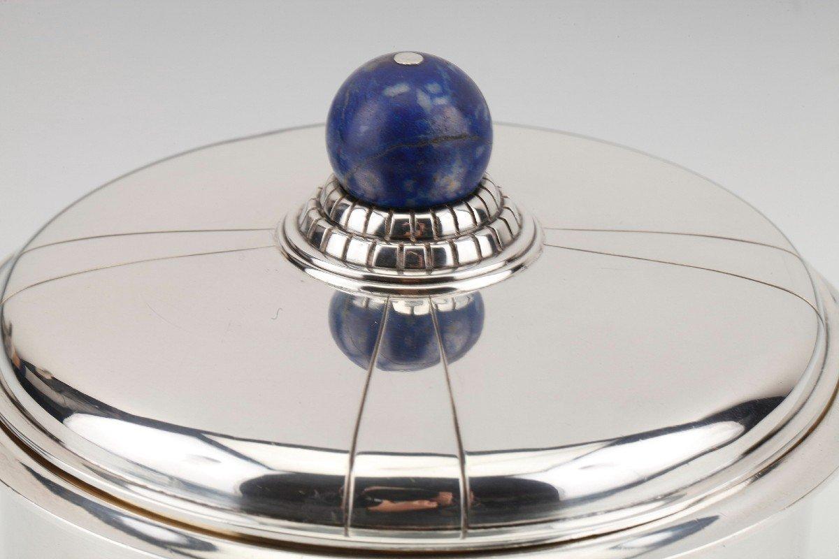 Jean Elisée Puiforcat - Covered Pot In Silver And Lapis Lazuli Art Deco For Sale 1