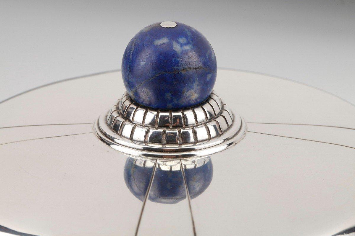 Jean Elisée Puiforcat - Covered Pot In Silver And Lapis Lazuli Art Deco For Sale 2