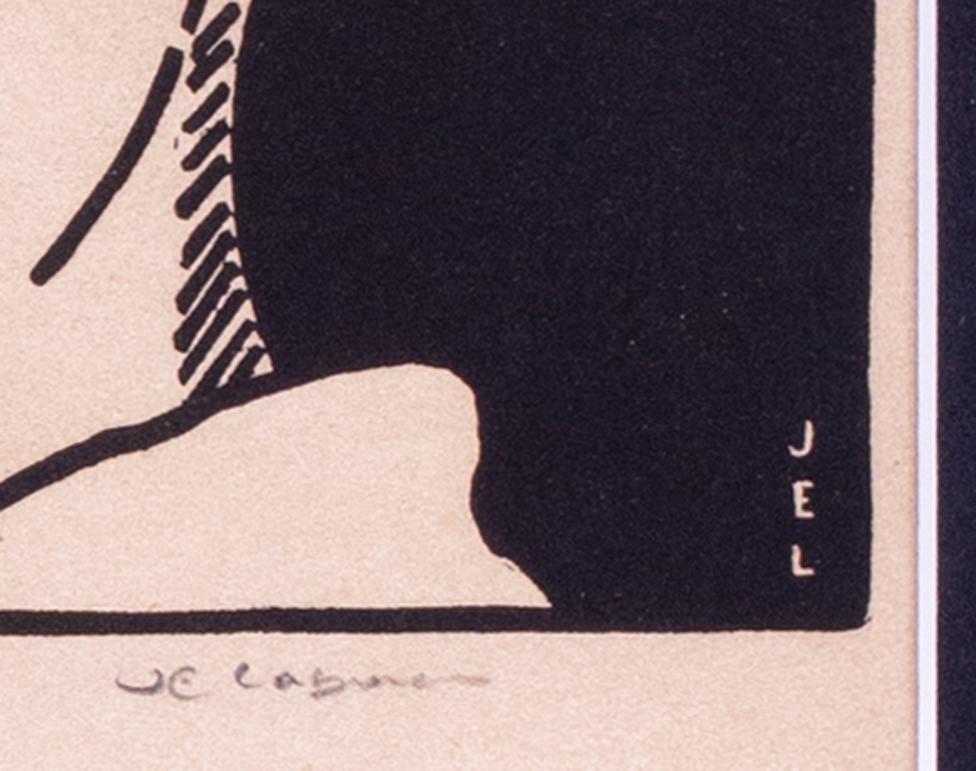 Gravure sur bois française du début du 20e siècle par Jean Emile Laboureur, masque à cheveux d'or en vente 2