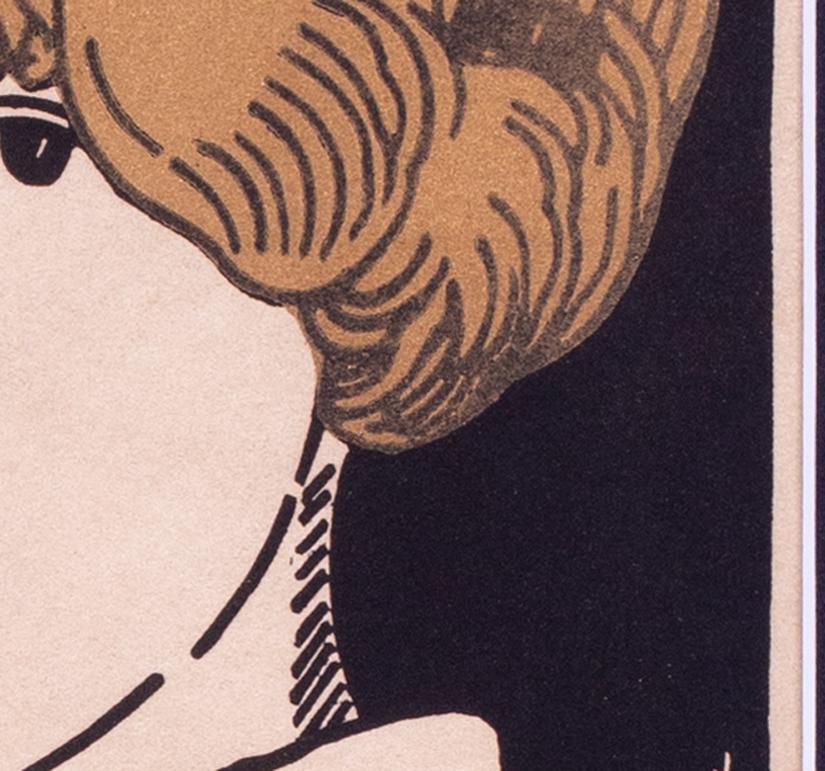 Französischer Holzschnitt des frühen 20. Jahrhunderts von Jean Emile Laboureur, goldene Haarmaske im Angebot 4