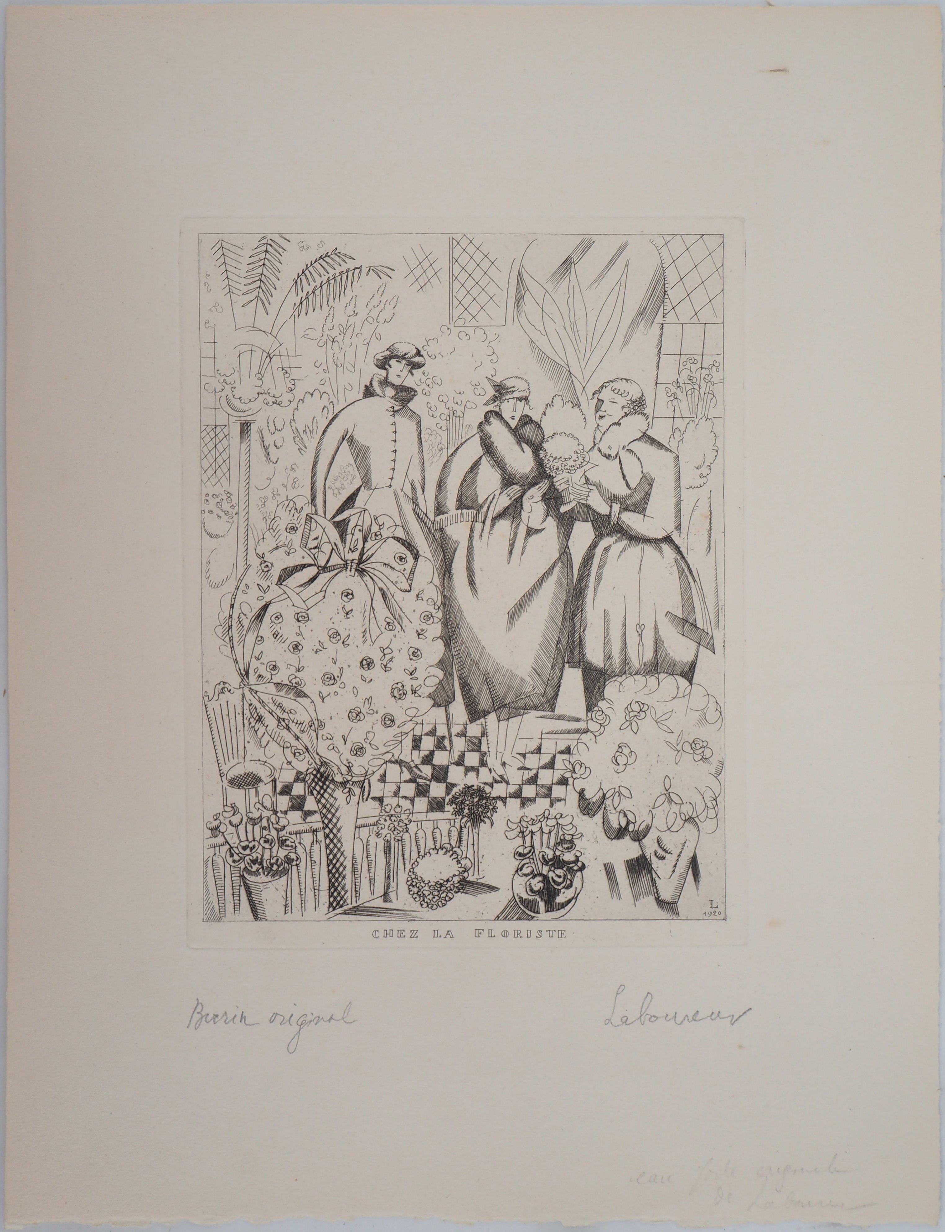 At the Florist - Original Handsigned Etching - Print by Jean-Emile Laboureur
