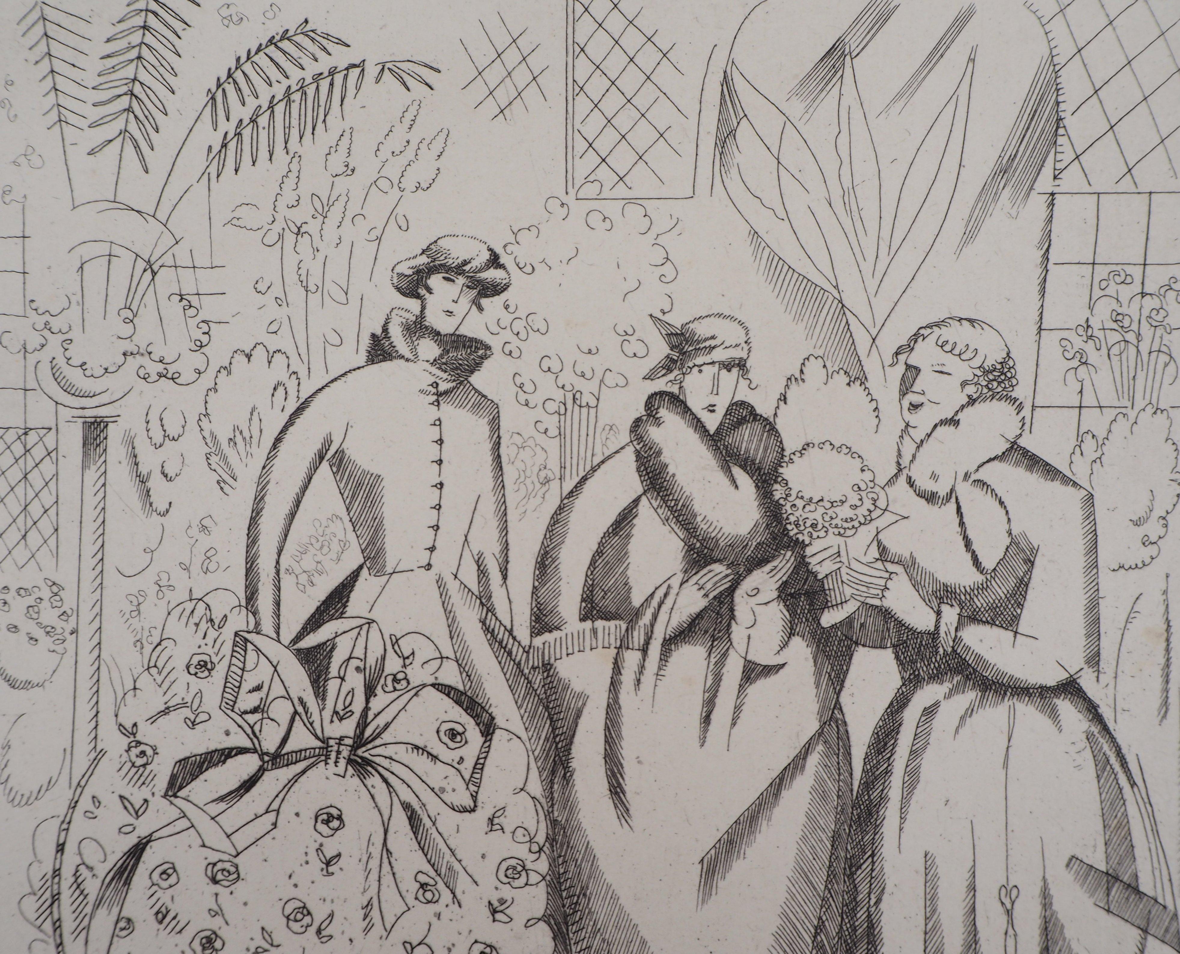 At the Florist - Original Handsigned Etching - Gray Figurative Print by Jean-Emile Laboureur
