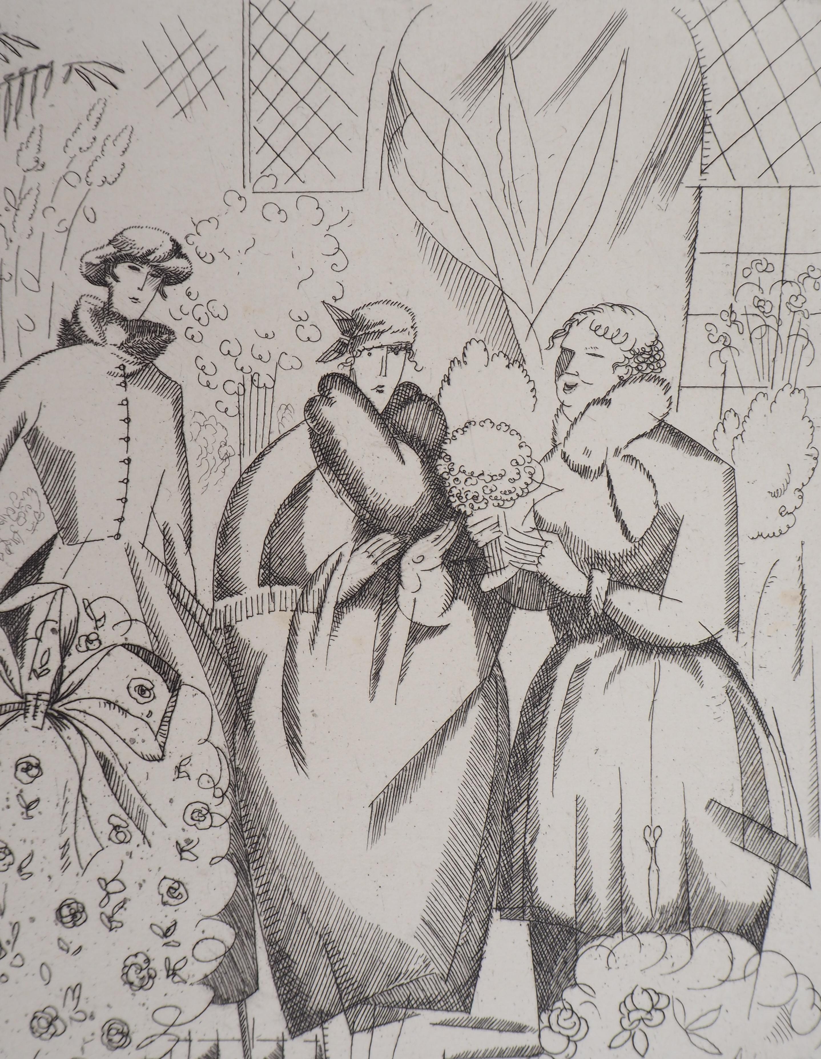 Jean Émile LABOUREUR
At the Florist, c. 1920

Original etching
Handsigned in pencil by the artist
Monogram in the plate
On vellum 32.5 x 25 cm (12.8 x 9.9 inches)

Very good condition, light marks of manipulation in the margins

REFERENCE : 
Catalog