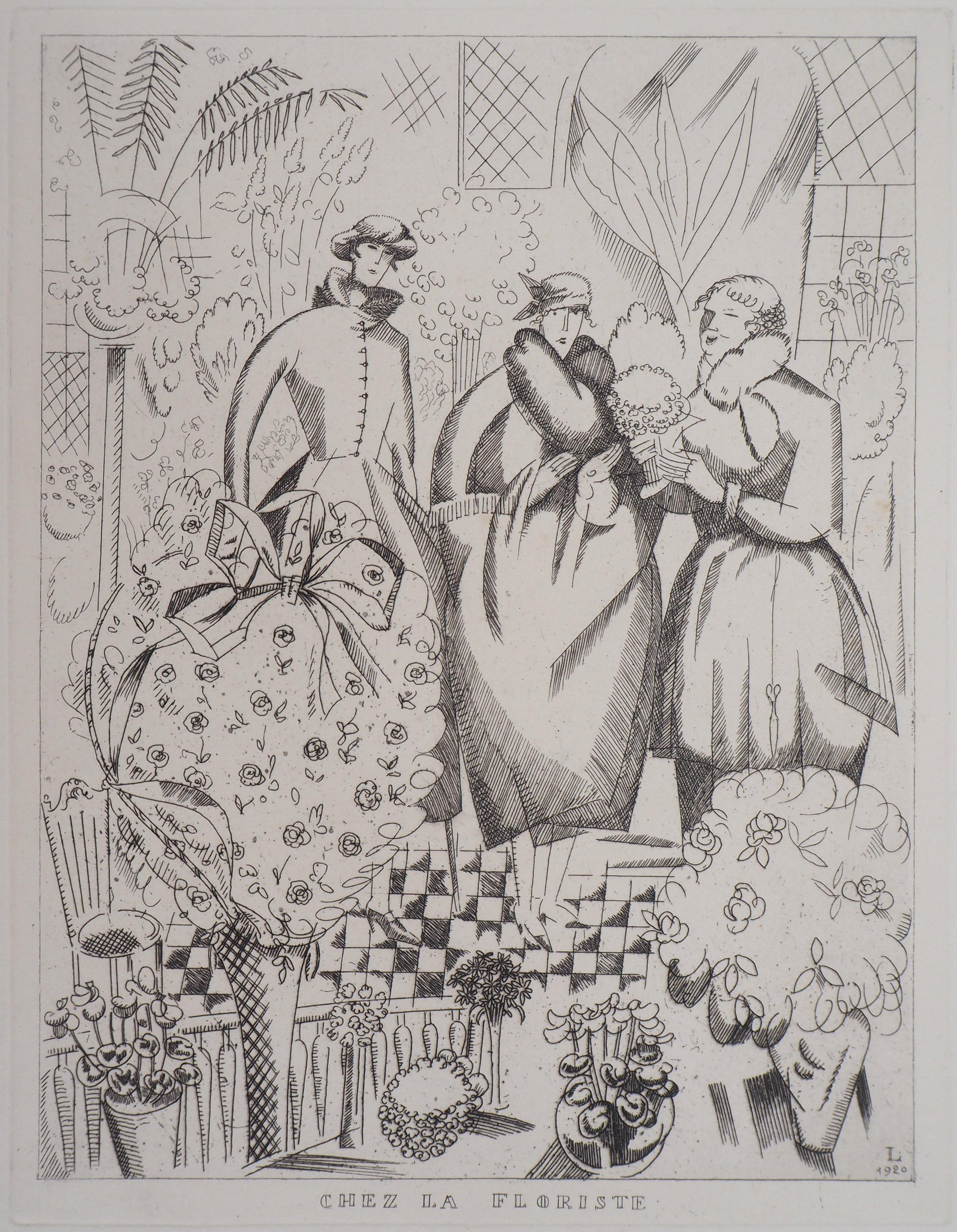Jean-Emile Laboureur Figurative Print - At the Florist - Original Handsigned Etching