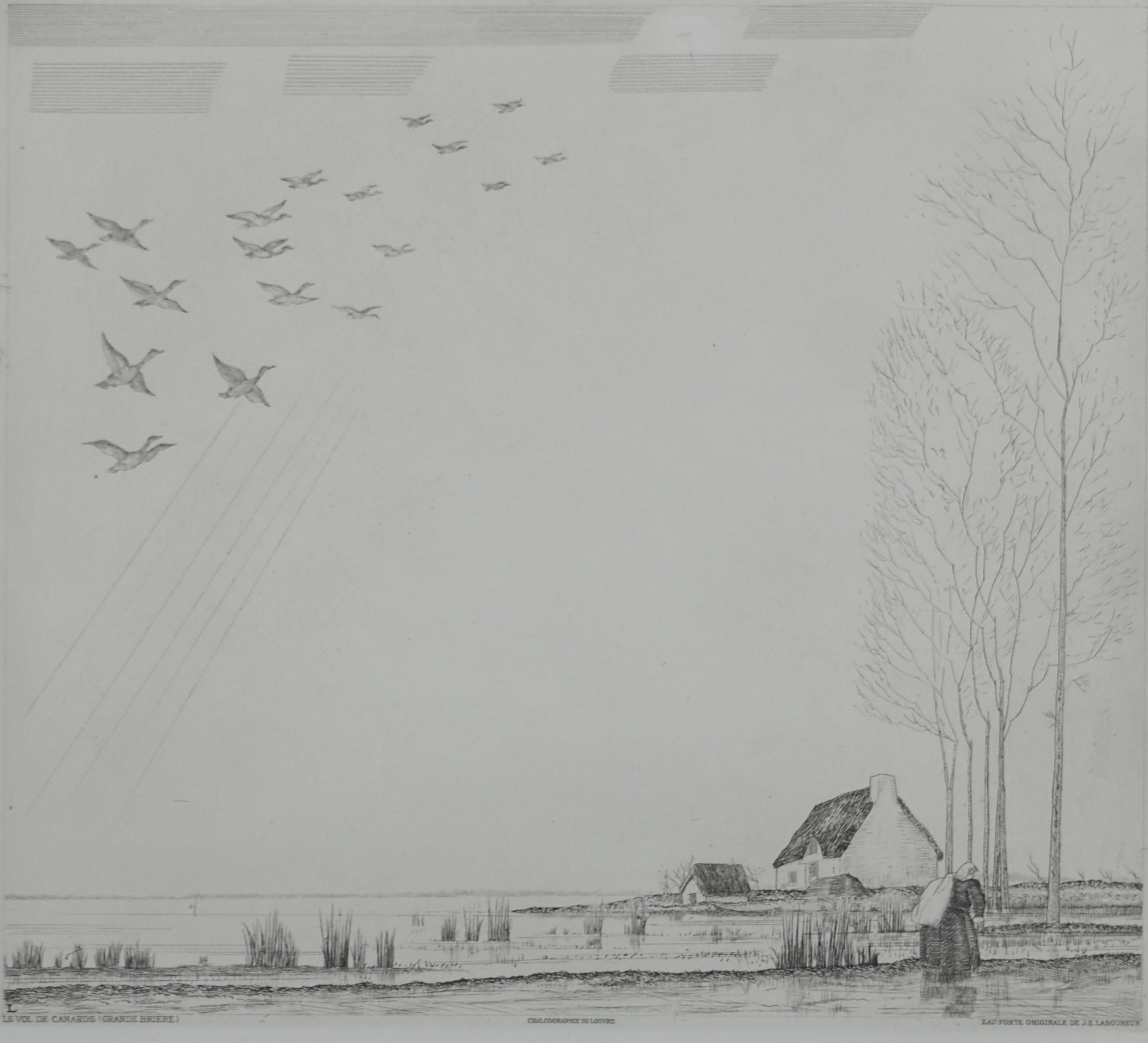 Bretaña : El vuelo de los patos - Aguafuerte del Museo del Louvre - Print de Jean-Emile Laboureur
