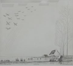 Brittany : The Flight of Ducks - Etching from Louvre Museum