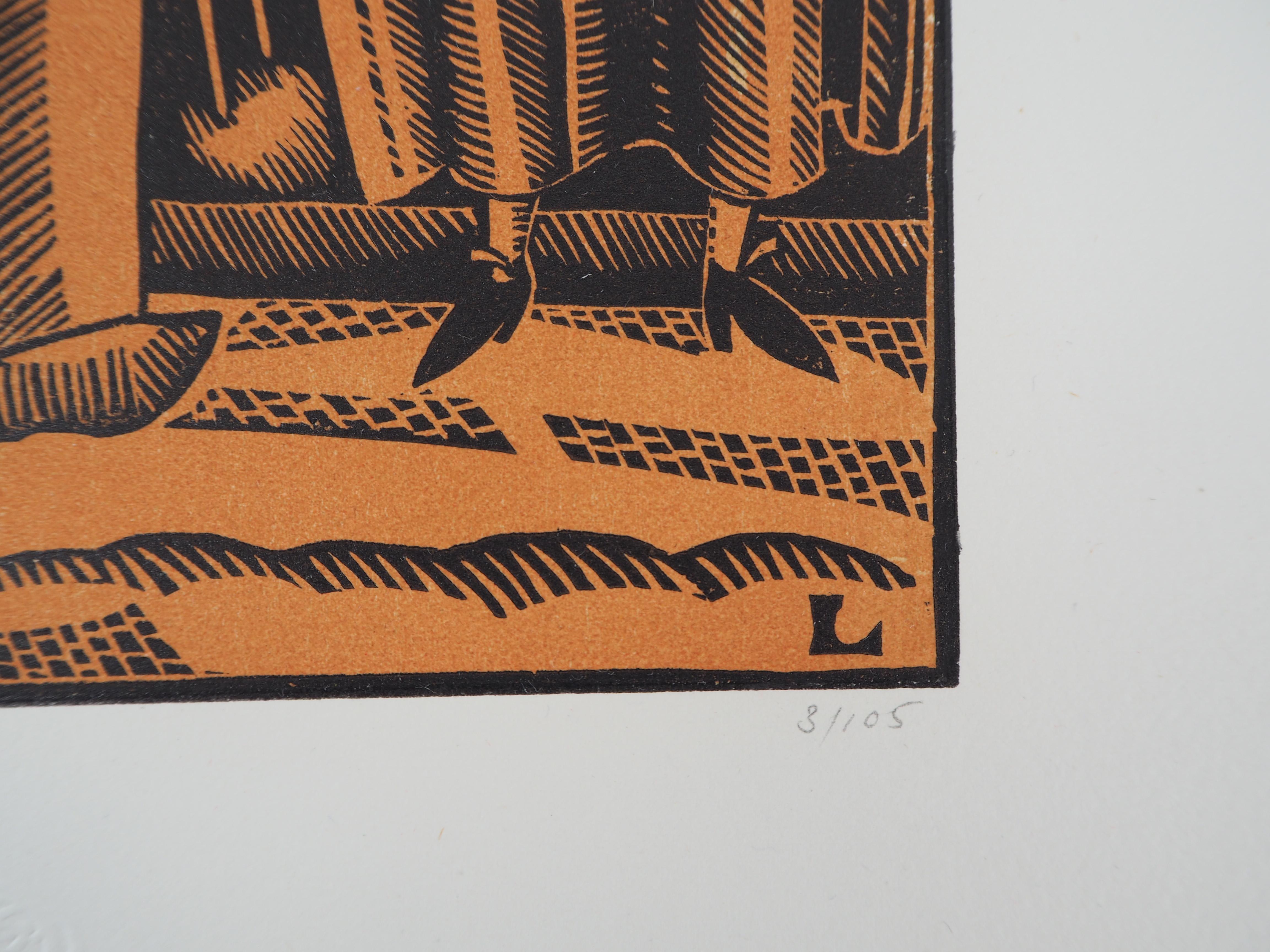 Cafe des Allies - Original woodcut, Handsigned and Numbered /105 - Ref #L725 - Print by Jean-Emile Laboureur